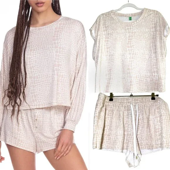 Honeydew Intimates French Terry Short Sleeve Tee Matching Lounge Pajama Set - Picture 1 of 7